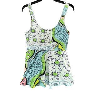 Artscow‎ Custom Swimsuit Dress Women L Blue Multicolor Skater Stretch Art Unique